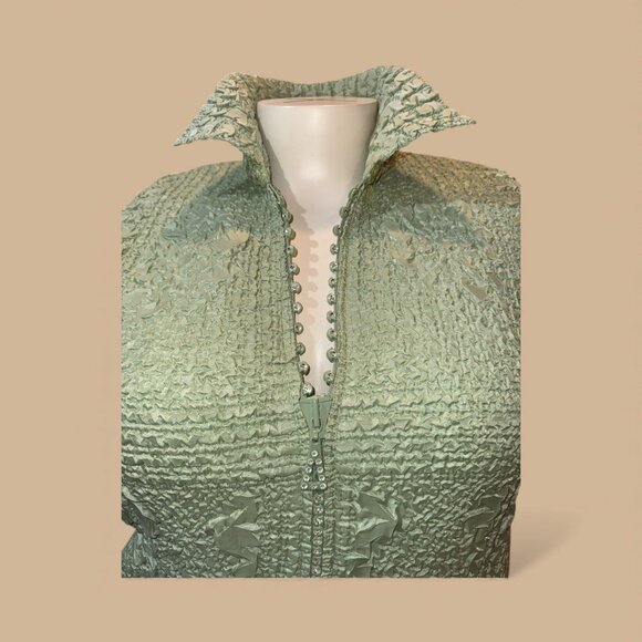 Jerry T Size XL Green Stretchy Crinkly Sparkly Zip 2-Pocket Women's Vest - Picture 6 of 9